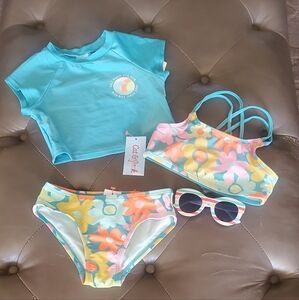 CAT & JACK Girls 3 Piece Swim Set Size XS (4/6)